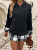 Devine Drawstring Plaid Long Sleeve Hoodie - Trendsi - Flyclothing LLC