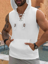 Men's Lace Up Hooded Top - Trendsi - Flyclothing LLC