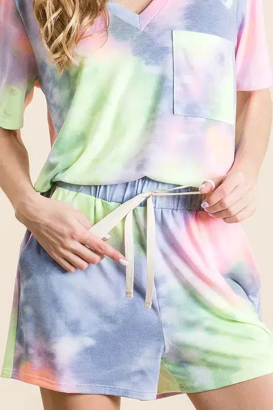 BiBi Tie Dye Casual Shorts with Twill Tape Drawstring - Trendsi - Flyclothing LLC