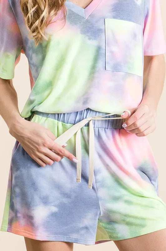 BiBi Tie Dye Casual Shorts with Twill Tape Drawstring - Trendsi - Flyclothing LLC