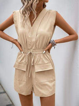 Perfee Drawstring V-Neck Sleeveless Romper - Trendsi - Flyclothing LLC