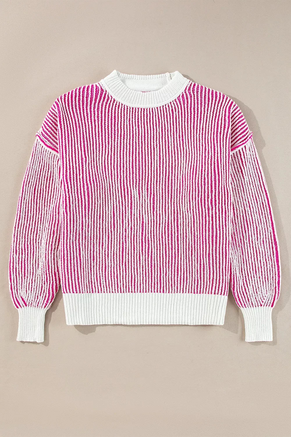 Striped Textured Knit Contrast Edge Loose Sweater - Trendsi - Flyclothing LLC