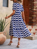 Wavy Striped Round Neck Short Sleeve Dress - Trendsi - Flyclothing LLC