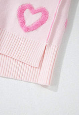 High-Low Heart Round Neck Long Sleeve Sweater - Trendsi - Flyclothing LLC