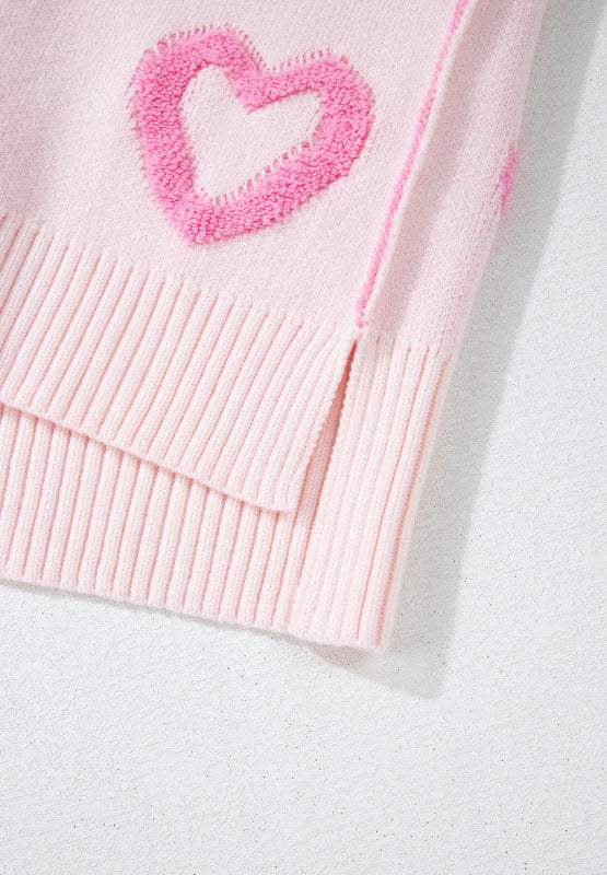 High-Low Heart Round Neck Long Sleeve Sweater - Trendsi - Flyclothing LLC