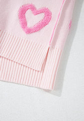 High-Low Heart Round Neck Long Sleeve Sweater - Trendsi