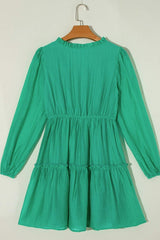 Frill V-Neck Long Sleeve Mini Dress - Trendsi - Flyclothing LLC