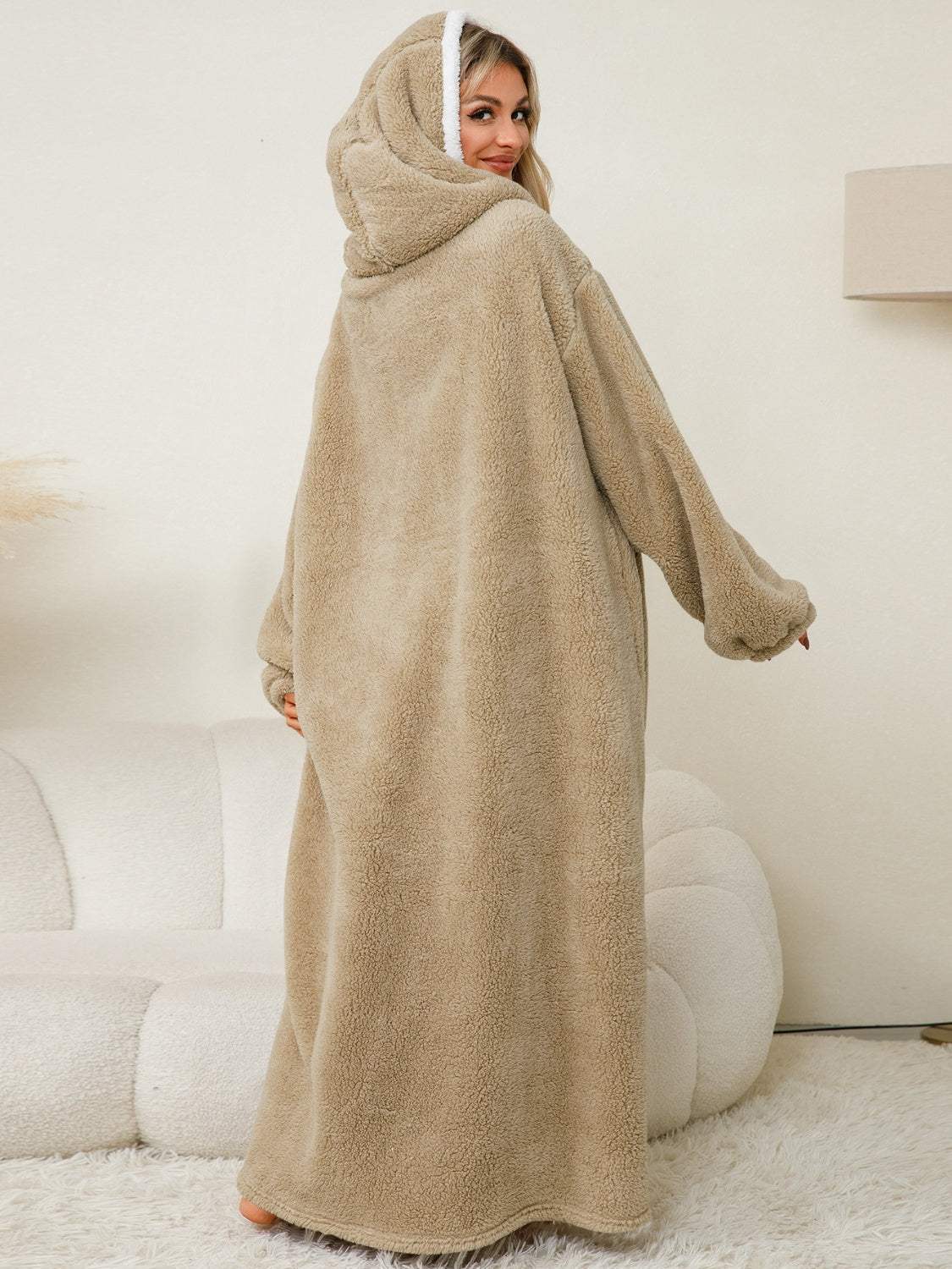 Pocketed Contrast Long Sleeve Hooded Lounge Dress - Trendsi - Flyclothing LLC