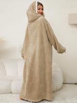 Pocketed Contrast Long Sleeve Hooded Lounge Dress - Trendsi - Flyclothing LLC