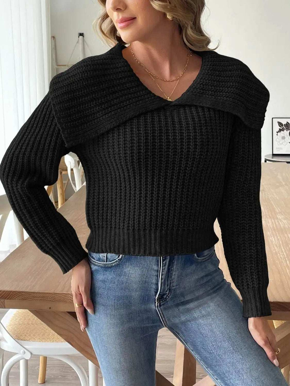 Cable-Knit Long Sleeve Sweater - Trendsi - Flyclothing LLC
