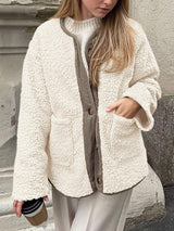 Contrast Button Up Sherpa Jacket with Pockets - Trendsi - Flyclothing LLC