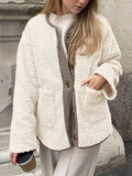 Contrast Button Up Sherpa Jacket with Pockets - Trendsi - Flyclothing LLC