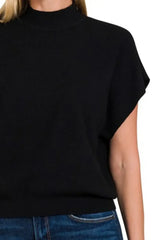Zenana Mock Neck Short Dolman Sleeve Sweater - Trendsi - Flyclothing LLC