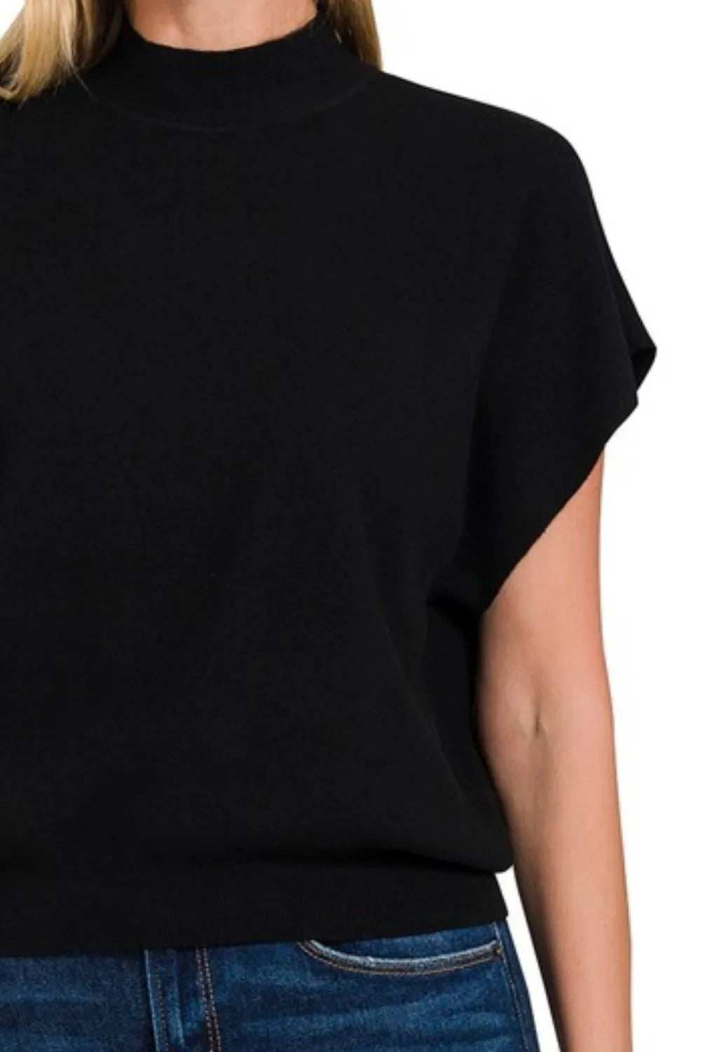 Zenana Mock Neck Short Dolman Sleeve Sweater - Trendsi - Flyclothing LLC