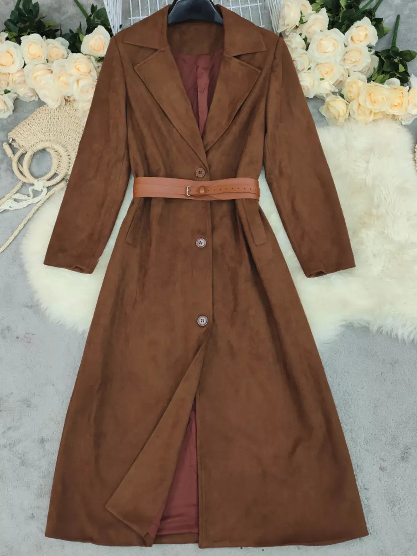 Lapel Collar Longline Outerwear - Trendsi - Flyclothing LLC