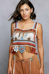 POL Cutout Flower Cropped Crochet Cami with with Dangle Detail - Trendsi - Flyclothing LLC