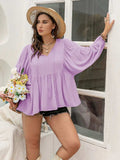 Plus Size Swiss Dot Tie Neck Long Sleeve Blouse - Trendsi - Flyclothing LLC