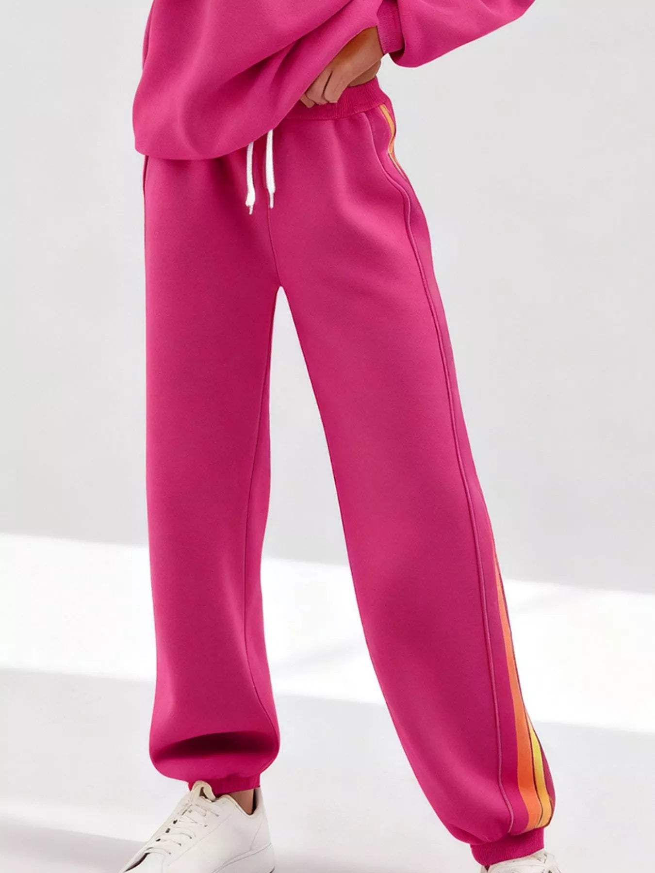 Striped Round Neck Sweatshirt and Pants Set - Trendsi - Flyclothing LLC
