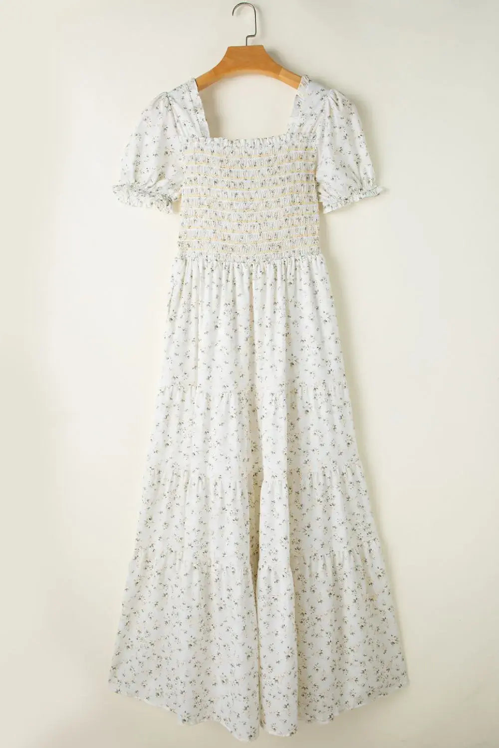 Floral Smocked Short Puff Sleeve Maxi Dress - Trendsi - Flyclothing LLC
