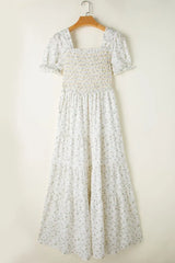 Floral Smocked Short Puff Sleeve Maxi Dress - Trendsi - Flyclothing LLC