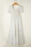 Floral Smocked Short Puff Sleeve Maxi Dress - Trendsi - Flyclothing LLC