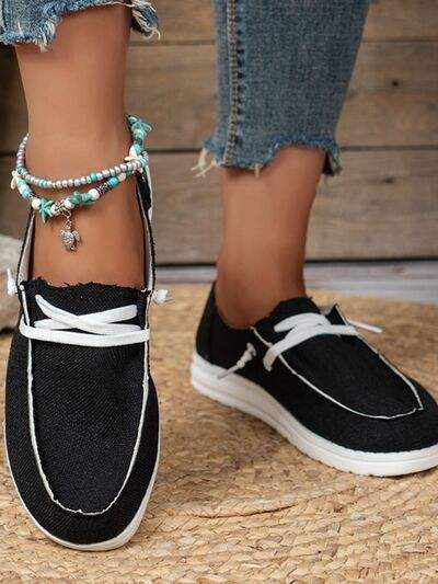 Lace Up Round Toe Slip-Ons - Trendsi - Flyclothing LLC