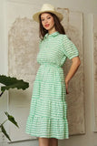 Davi & Dani Checkered Puff Sleeve Tiered Shirt Dress - Trendsi