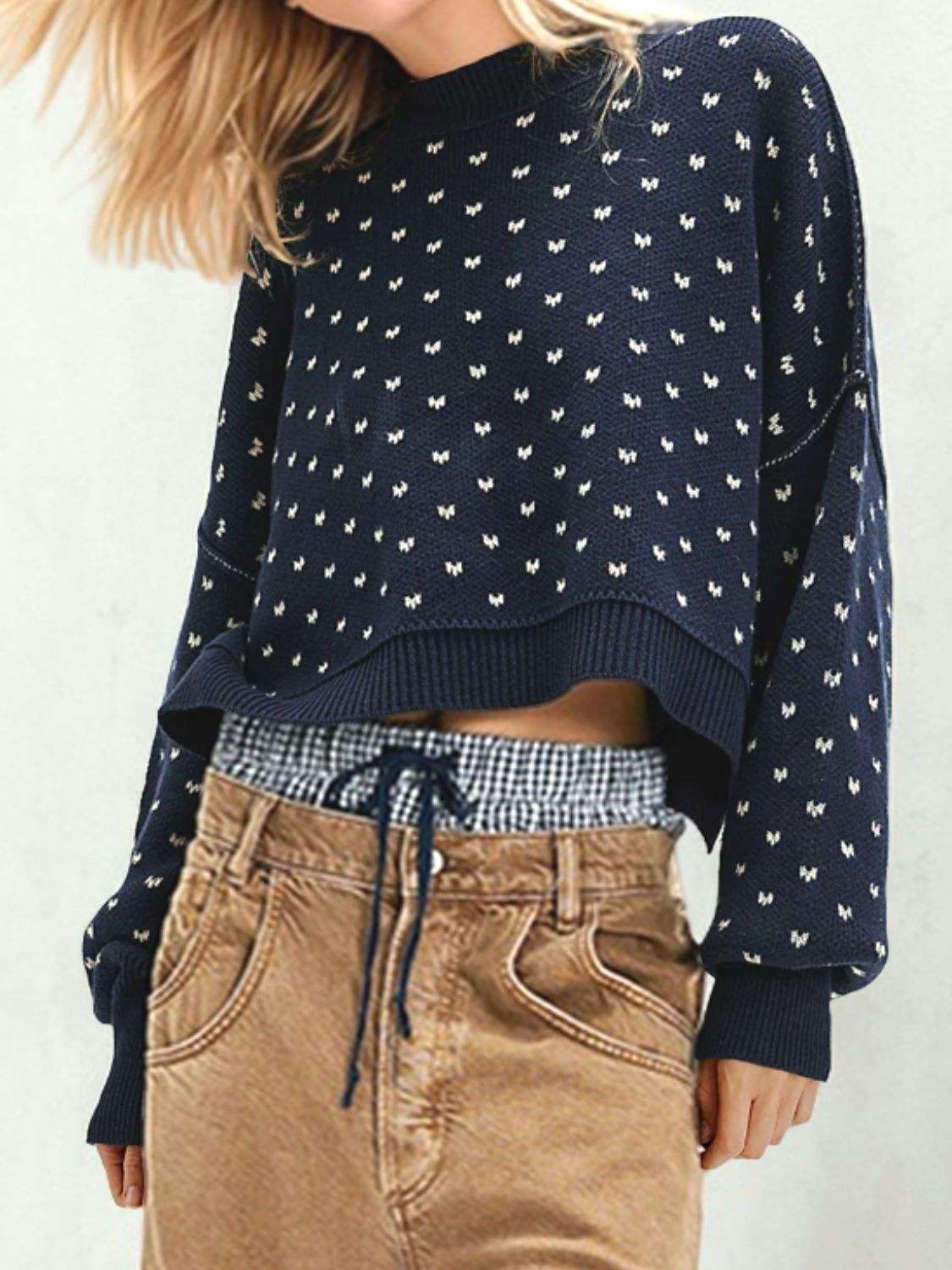 Slit Round Neck Long Sleeve Sweater - Trendsi - Flyclothing LLC