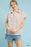 Umgee Striped Button-Down Top with Scallop Sleeves - Trendsi - Flyclothing LLC