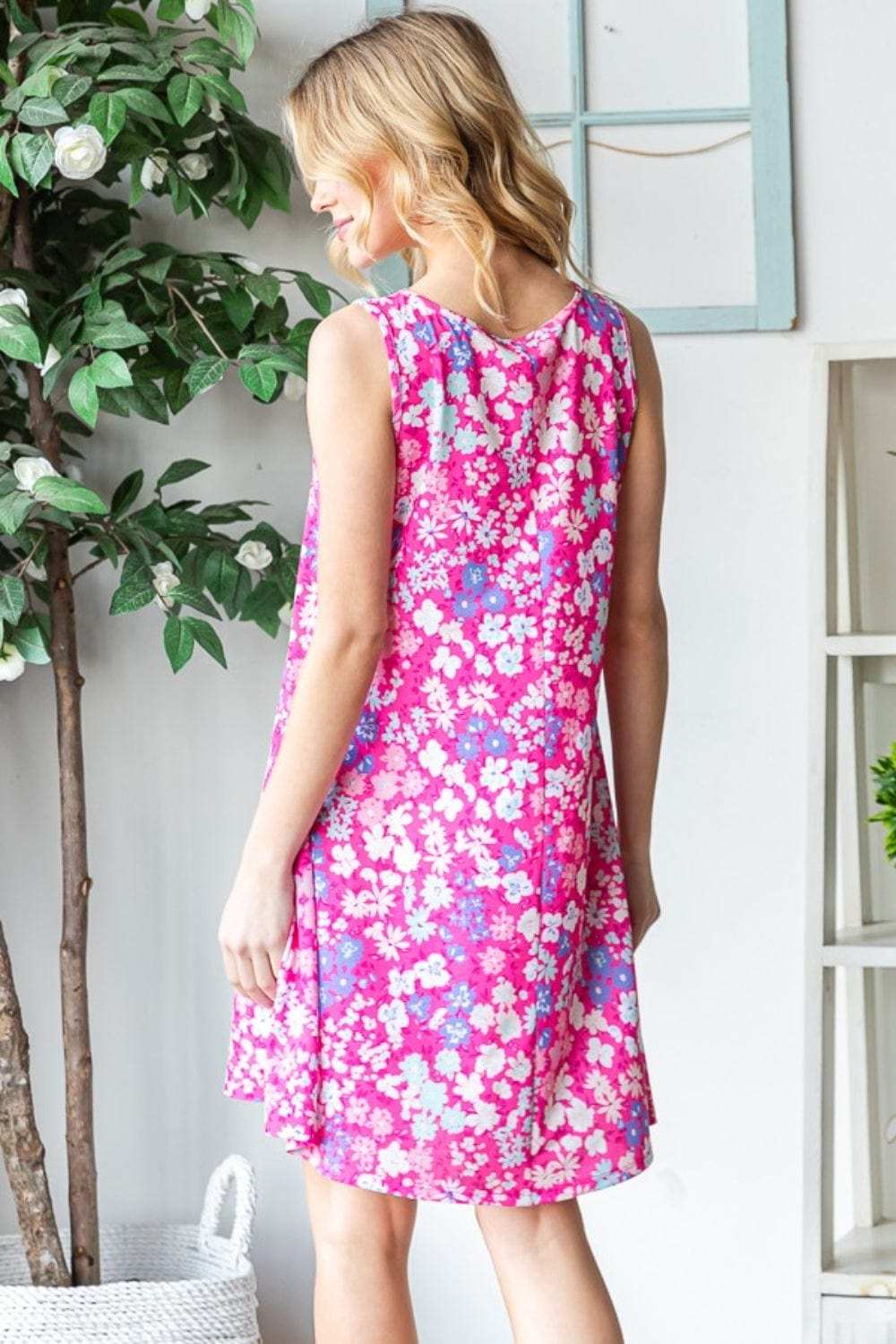 Heimish Full Size Floral V-Neck Tank Dress with Pockets - Trendsi - Flyclothing LLC