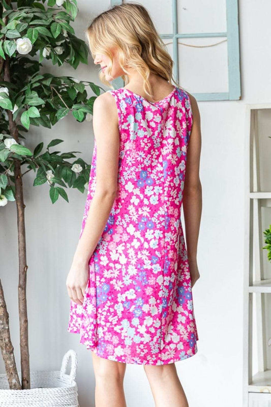 Heimish Full Size Floral V-Neck Tank Dress with Pockets - Trendsi - Flyclothing LLC