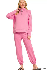 Zenana Scuba Half Zip Sweatshirts and Joggers Set - Trendsi - Flyclothing LLC