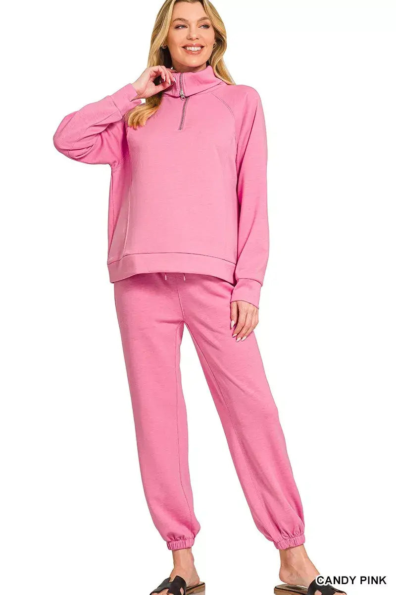 Zenana Scuba Half Zip Sweatshirts and Joggers Set - Trendsi - Flyclothing LLC