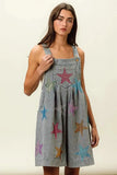 BiBi Star Rhinestone Washed Wide Leg Shortalls - Trendsi