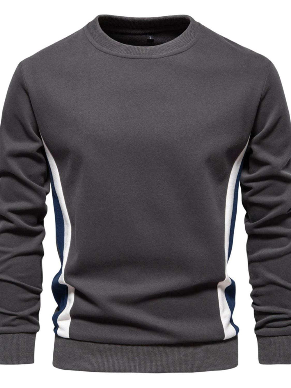 Men's Side Striped Contrast Round Neck Sweatshirt - Trendsi - Flyclothing LLC