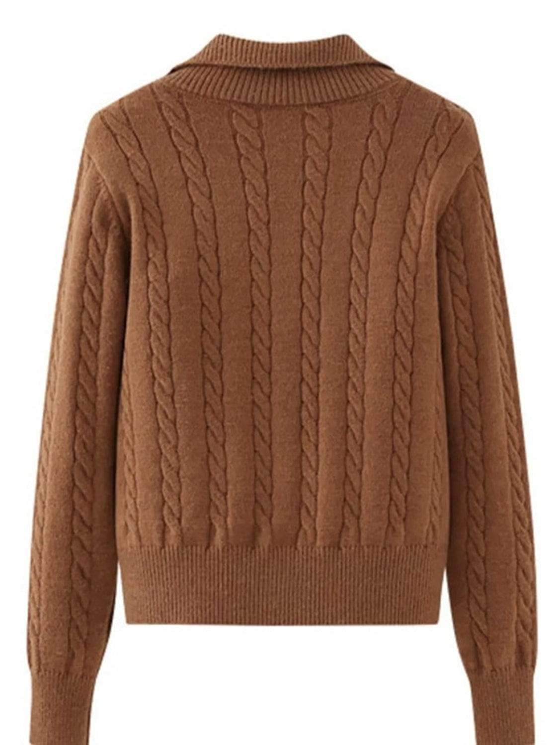 Cable-Knit Half Zip Long Sleeve Sweater - Trendsi - Flyclothing LLC