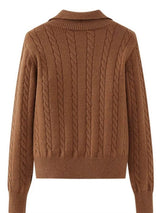 Cable-Knit Half Zip Long Sleeve Sweater - Trendsi - Flyclothing LLC