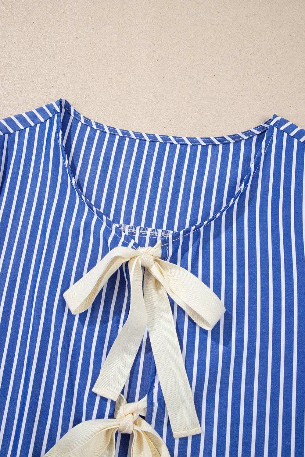Stripe Tied Front Puff Short Sleeve Top - Trendsi - Flyclothing LLC