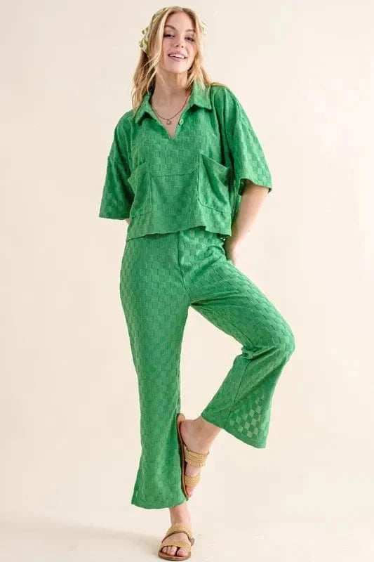 And The Why Brushed Texture Checker Board Pattern Casual Top - Trendsi - Flyclothing LLC