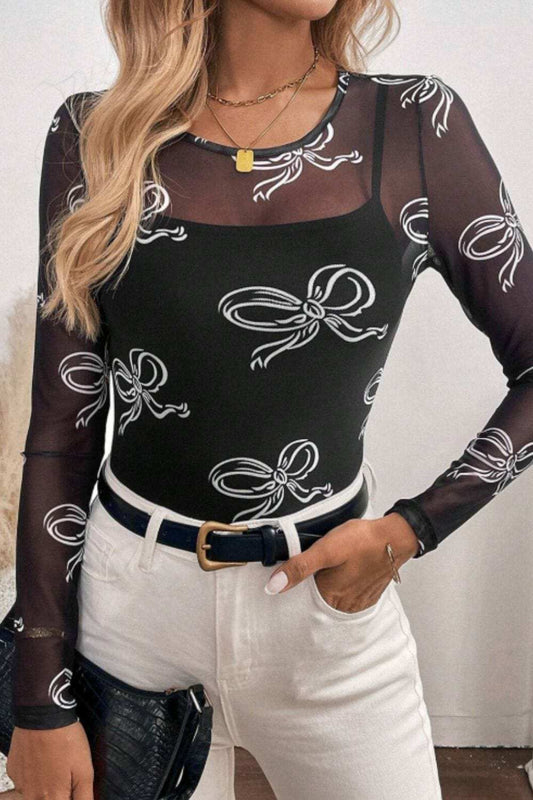 Bow Round Neck Long Sleeve Top - Trendsi - Flyclothing LLC