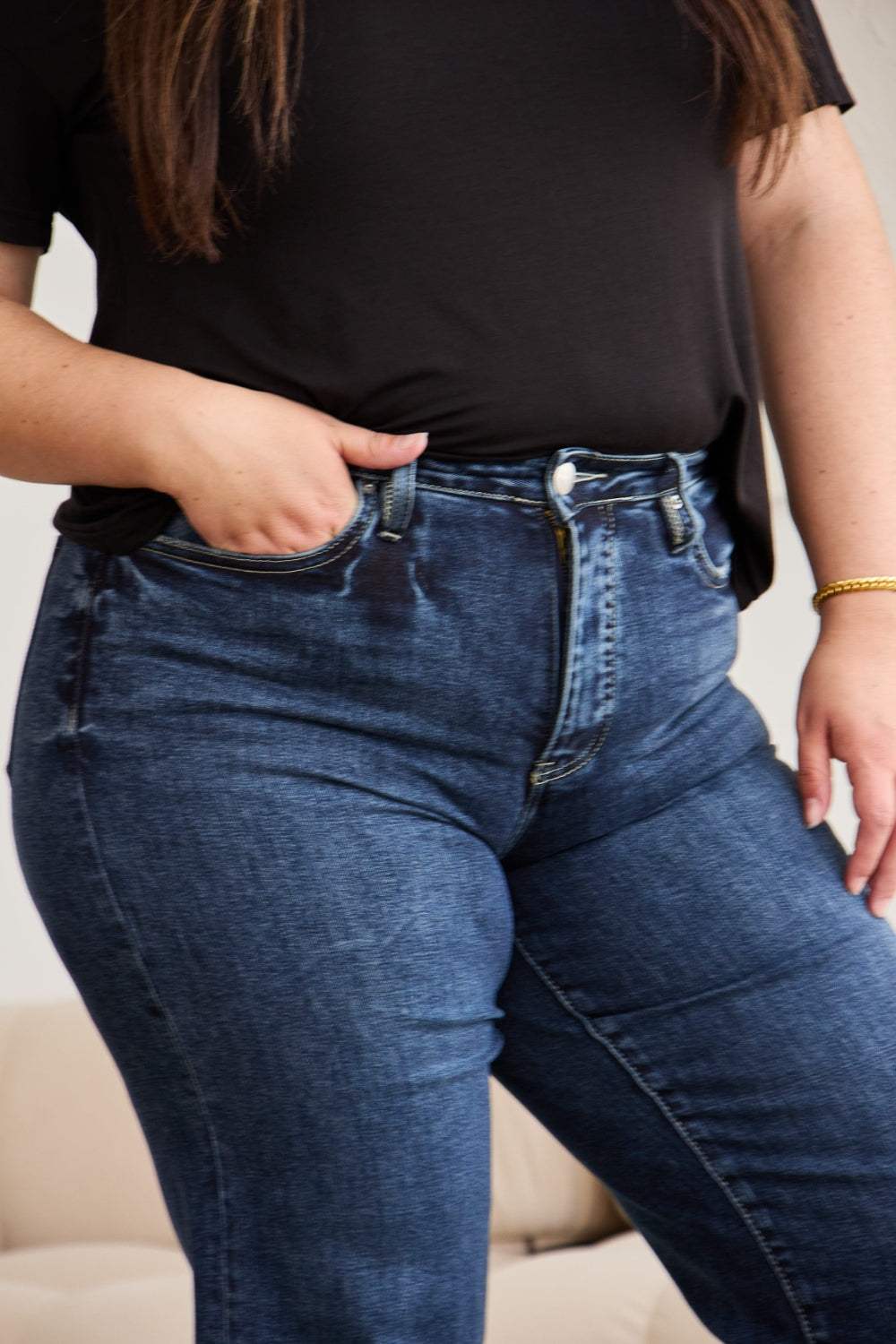 RFM Full Size Tummy Control High Waist Raw Hem Jeans - Trendsi - Flyclothing LLC
