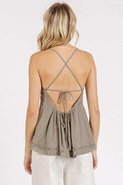 Mittoshop Crisscross Back Lace Detail V-Neck Cami - Trendsi - Flyclothing LLC