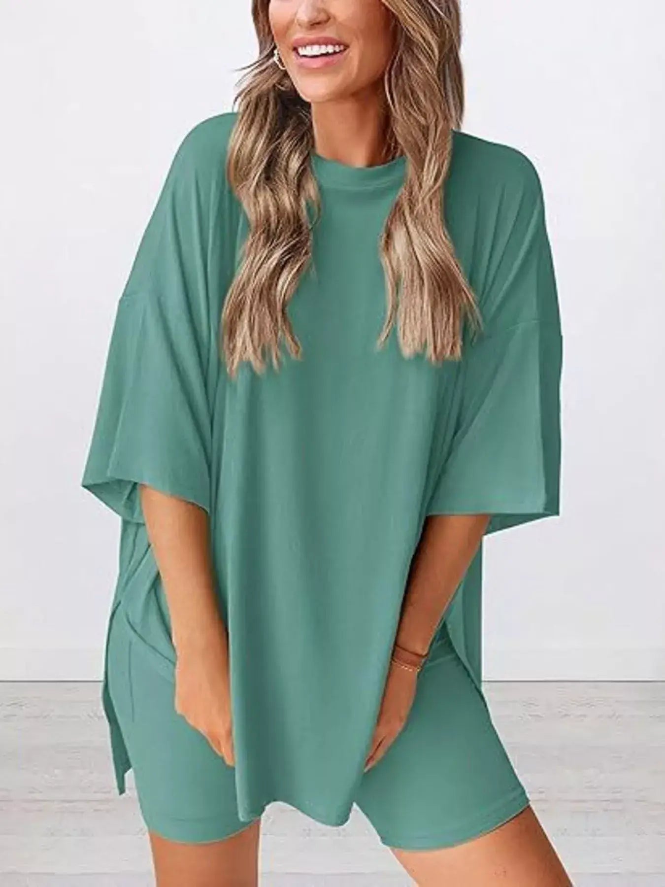 Full Size Half Sleeve T-Shirt and Shorts Set Plus Size - Trendsi - Flyclothing LLC