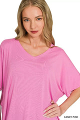 Zenana V-neck Oversized Top & Pants Set - Trendsi - Flyclothing LLC
