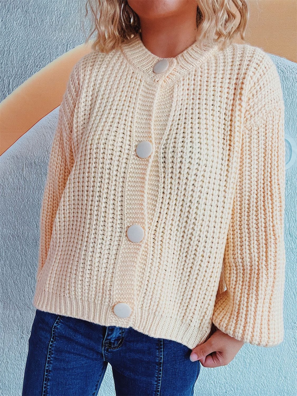Button Up Long Sleeve Cardigan - Trendsi