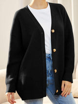 Button Down V-Neck Long Sleeve Cardigan - Trendsi - Flyclothing LLC