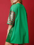 Sequin Round Neck Half Sleeve T-Shirt - Trendsi - Flyclothing LLC