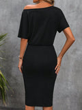 Ruched Boat Neck Short Sleeve Dress - Trendsi
