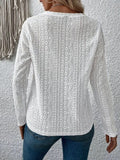 Eyelet Round Neck Long Sleeve Blouse - Trendsi