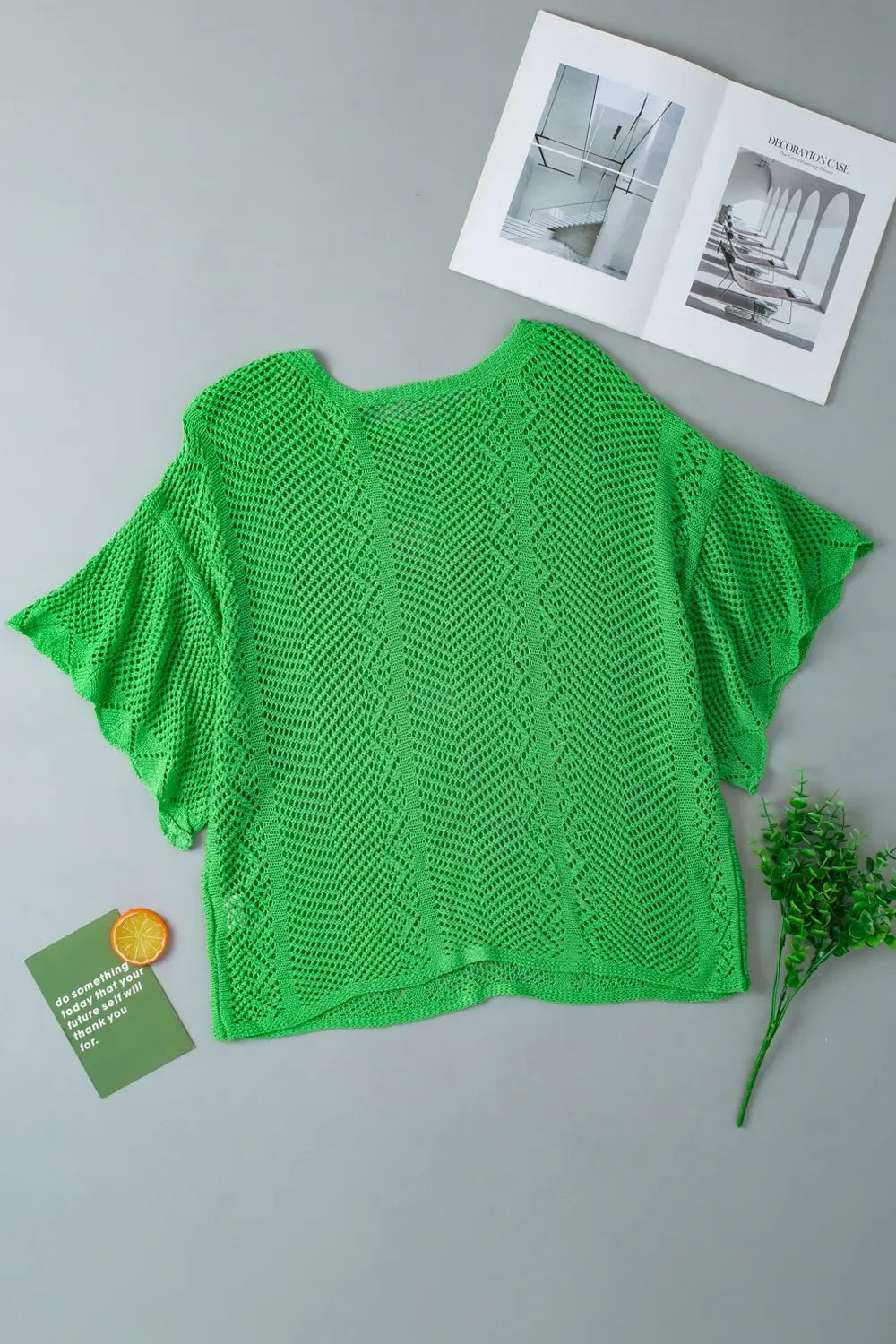 Scallop Edge Half Sleeve Pointelle Knit Top - Trendsi - Flyclothing LLC